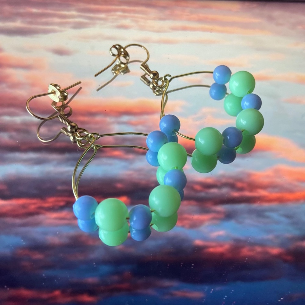 Blue and Green Hoop Earrings